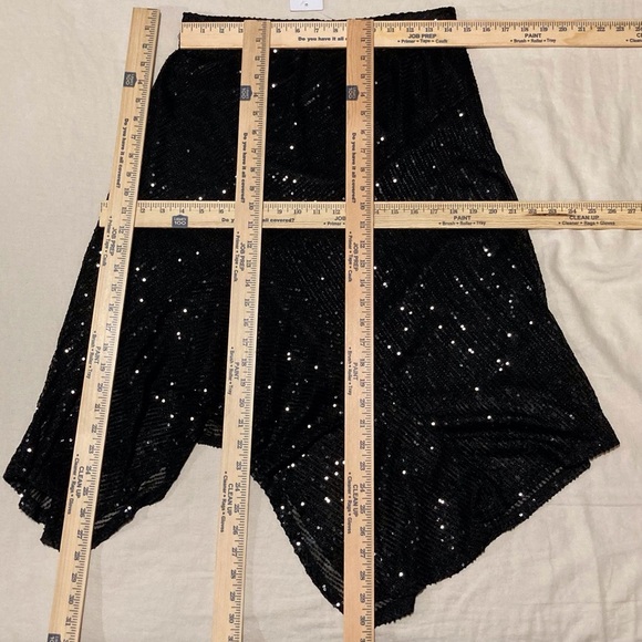 Ember Asymmetrical Handkerchief Black Sequin Midi Skirt - Picture 2 of 8